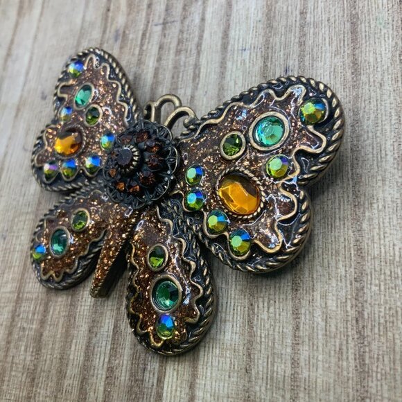 Chico’s Multi Colored Rhinestone Gold Tone Butterfly Pin Brooch - Picture 3 of 6